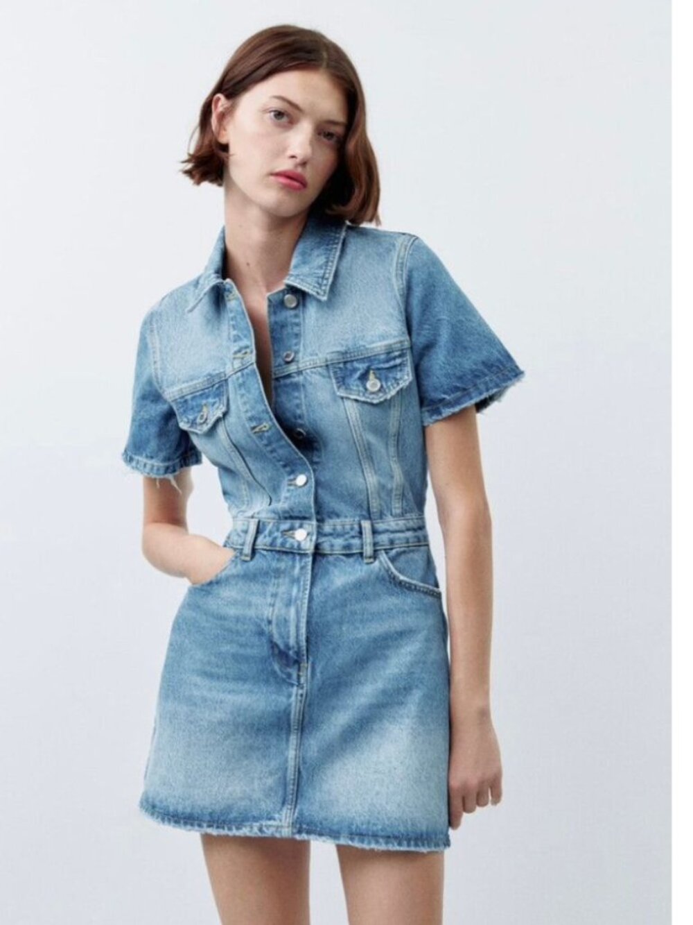 Zara Denim Short Sleeve Demin Dress Size Medium